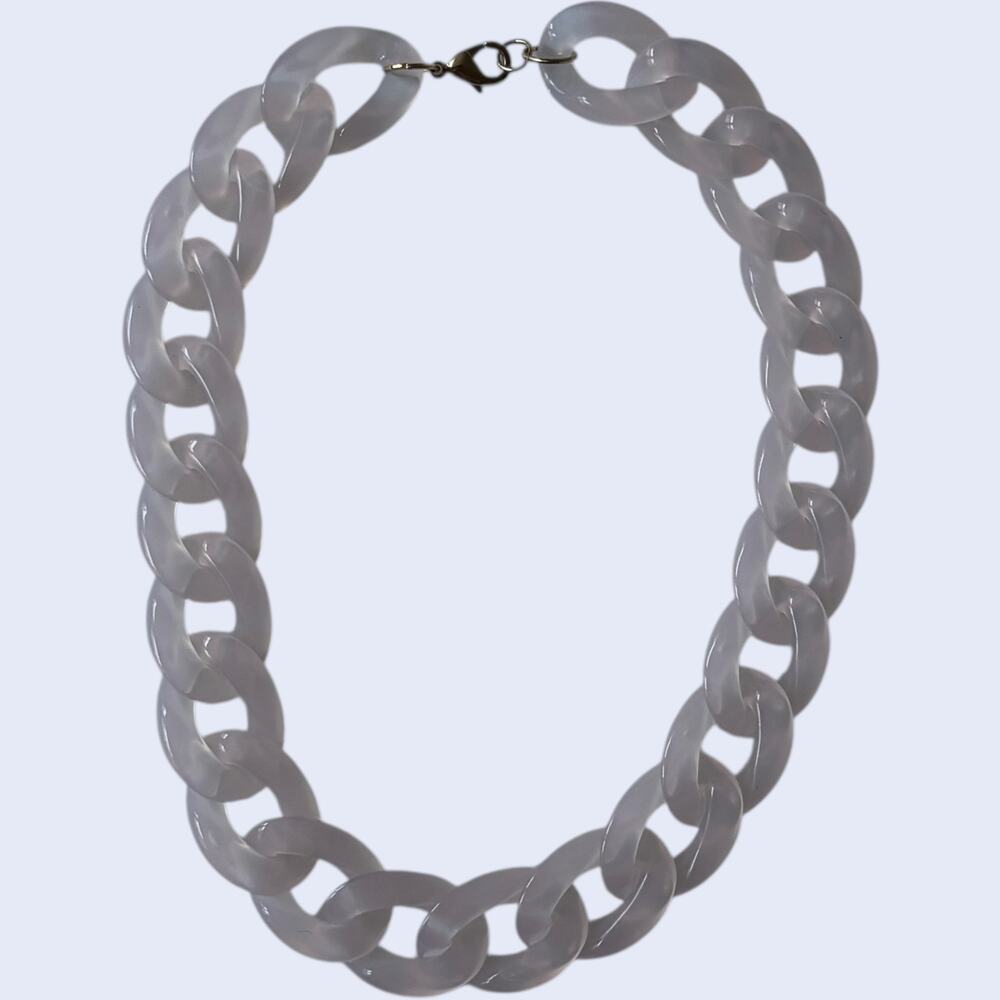 Y2K Blush Pink Frosted Lucite Chain Link Necklace Rose Acrylic Statement 90s